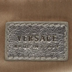 Versace Metallic Silver/Black Signature Canvas And Leather Studded Hobo For Women -Versace Official Website luxury women versace used handbags p514374 012