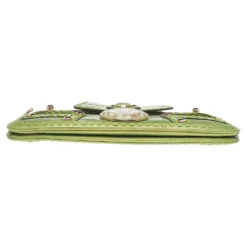 Versace Green Croc Embossed Leather Chain Clutch For Women -Versace Official Website luxury women versace used handbags p514385 004