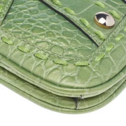 Versace Green Croc Embossed Leather Chain Clutch For Women -Versace Official Website luxury women versace used handbags p514385 005