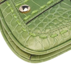 Versace Green Croc Embossed Leather Chain Clutch For Women -Versace Official Website luxury women versace used handbags p514385 006