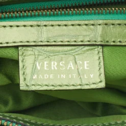 Versace Green Croc Embossed Leather Chain Clutch For Women -Versace Official Website luxury women versace used handbags p514385 013