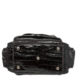 Versace Burgundy Patent Croc Embossed Leather Chain Satchel For Women -Versace Official Website luxury women versace used handbags p514438 002