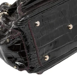 Versace Burgundy Patent Croc Embossed Leather Chain Satchel For Women -Versace Official Website luxury women versace used handbags p514438 003