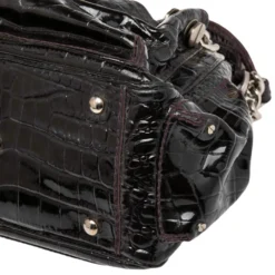 Versace Burgundy Patent Croc Embossed Leather Chain Satchel For Women -Versace Official Website luxury women versace used handbags p514438 004