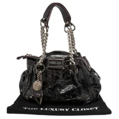 Versace Burgundy Patent Croc Embossed Leather Chain Satchel For Women -Versace Official Website luxury women versace used handbags p514438 008