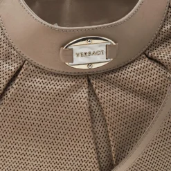 Versace Beige Perforated Leather Tassel Shoulder Bag For Women -Versace Official Website luxury women versace used handbags p514447 006