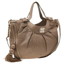 Versace Beige Perforated Leather Tassel Shoulder Bag For Women -Versace Official Website luxury women versace used handbags p514447 007