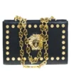 Gianni Versace Black Leather Vintage Studs Medusa Shoulder Bag For Women