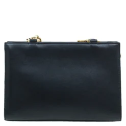 Gianni Versace Black Leather Vintage Studs Medusa Shoulder Bag For Women -Versace Official Website luxury women versace used handbags p51719 004