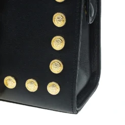 Gianni Versace Black Leather Vintage Studs Medusa Shoulder Bag For Women -Versace Official Website luxury women versace used handbags p51719 009