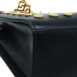 Gianni Versace Black Leather Vintage Studs Medusa Shoulder Bag For Women -Versace Official Website luxury women versace used handbags p51719 013