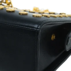 Gianni Versace Black Leather Vintage Studs Medusa Shoulder Bag For Women -Versace Official Website luxury women versace used handbags p51719 014