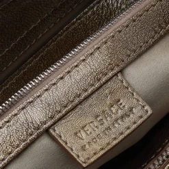 Versace Metallic Gold/Cream Signature Canvas And Leather Shoulder Bag For Women -Versace Official Website luxury women versace used handbags p519706 003