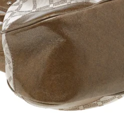 Versace Metallic Gold/Cream Signature Canvas And Leather Shoulder Bag For Women -Versace Official Website luxury women versace used handbags p519706 005