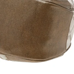 Versace Metallic Gold/Cream Signature Canvas And Leather Shoulder Bag For Women -Versace Official Website luxury women versace used handbags p519706 006