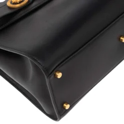 Versace Black Leather Icon Top Handle Bag For Women -Versace Official Website luxury women versace used handbags p520881 003