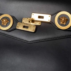 Versace Black Leather Icon Top Handle Bag For Women -Versace Official Website luxury women versace used handbags p520881 005