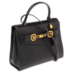 Versace Black Leather Icon Top Handle Bag For Women -Versace Official Website luxury women versace used handbags p520881 007