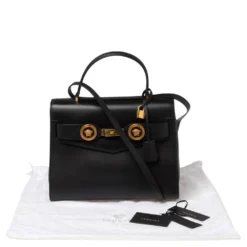 Versace Black Leather Icon Top Handle Bag For Women -Versace Official Website luxury women versace used handbags p520881 008