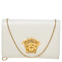 Versace White Leather Medusa Chain Clutch For Women