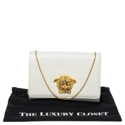 Versace White Leather Medusa Chain Clutch For Women -Versace Official Website luxury women versace used handbags p526433 004