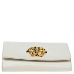 Versace White Leather Medusa Chain Clutch For Women -Versace Official Website luxury women versace used handbags p526433 010
