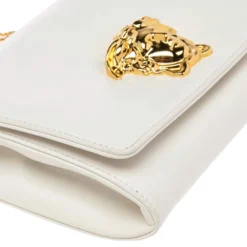 Versace White Leather Medusa Chain Clutch For Women -Versace Official Website luxury women versace used handbags p526433 011