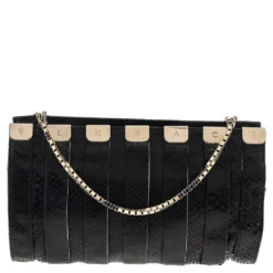 Versace Black Snakeskin Leather Shoulder Bag For Women