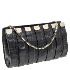 Versace Black Snakeskin Leather Shoulder Bag For Women -Versace Official Website luxury women versace used handbags p527904 010