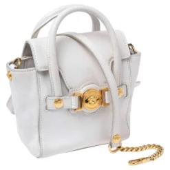 Versace White Leather Mini Signature Top Handle Bag For Women -Versace Official Website luxury women versace used handbags p534376 007