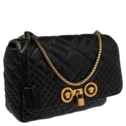 Versace Black Quilted Leather Icon Shoulder Bag For Women -Versace Official Website luxury women versace used handbags p534603 002