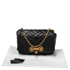 Versace Black Quilted Leather Icon Shoulder Bag For Women -Versace Official Website luxury women versace used handbags p534603 005