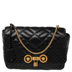 Versace Black Quilted Leather Icon Shoulder Bag For Women