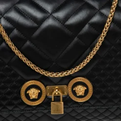 Versace Black Quilted Leather Icon Shoulder Bag For Women -Versace Official Website luxury women versace used handbags p534603 007