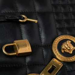 Versace Black Quilted Leather Icon Shoulder Bag For Women -Versace Official Website luxury women versace used handbags p534603 008