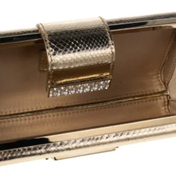 Versace Gold Karung Leather Crystal Flap Clutch For Women -Versace Official Website luxury women versace used handbags p542835 003