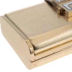 Versace Gold Karung Leather Crystal Flap Clutch For Women -Versace Official Website luxury women versace used handbags p542835 006