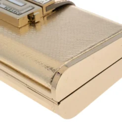 Versace Gold Karung Leather Crystal Flap Clutch For Women -Versace Official Website luxury women versace used handbags p542835 007