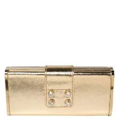 Versace Gold Karung Leather Crystal Flap Clutch For Women -Versace Official Website luxury women versace used handbags p542835 012