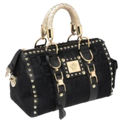 Versace Black Fabric And Leather Trim Snap Out Of It Satchel For Women -Versace Official Website luxury women versace used handbags p543131 005
