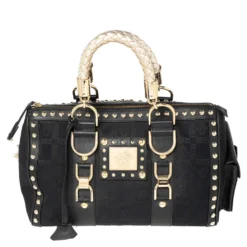 Versace Black Fabric And Leather Trim Snap Out Of It Satchel For Women
