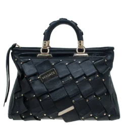 Versace Black Leather Vanitas Shopping Tote For Women