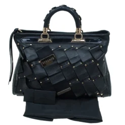 Versace Black Leather Vanitas Shopping Tote For Women -Versace Official Website luxury women versace used handbags p54752 015