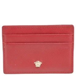 Versace Red Leather Medusa Card Case For Women