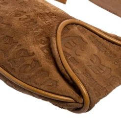 Versace Tan Logo Embossed Suede And Leather Charm Baguette Bag For Women -Versace Official Website luxury women versace used handbags p557967 001