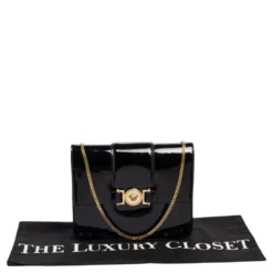 Versace Black Patent Leather Young Medusa Chain Crossbody Bag For Women -Versace Official Website luxury women versace used handbags p562170 006