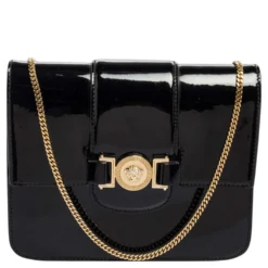 Versace Black Patent Leather Young Medusa Chain Crossbody Bag For Women