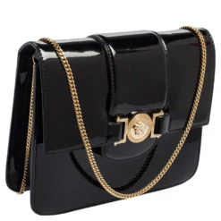 Versace Black Patent Leather Young Medusa Chain Crossbody Bag For Women -Versace Official Website luxury women versace used handbags p562170 009