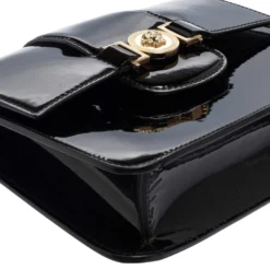 Versace Black Patent Leather Young Medusa Chain Crossbody Bag For Women -Versace Official Website luxury women versace used handbags p562170 012