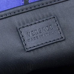 Versace Blue/Black Suede And Leather Patchwork Kmeoc Satchel For Women -Versace Official Website luxury women versace used handbags p565470 002